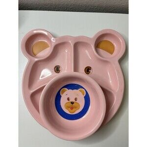 Vintage Bears Child Plate and Bowl Melamine Set - Pink- Made In Taiwan